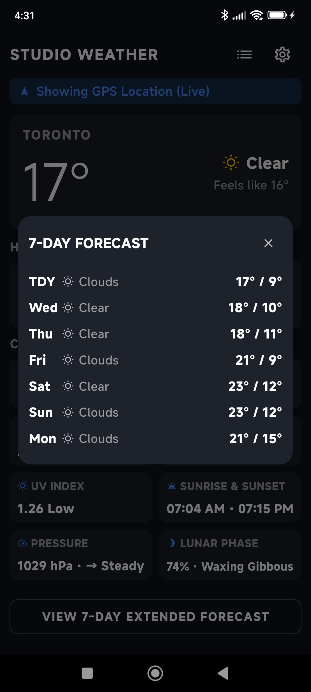 Studio Weather PRO 7-day Forecast
