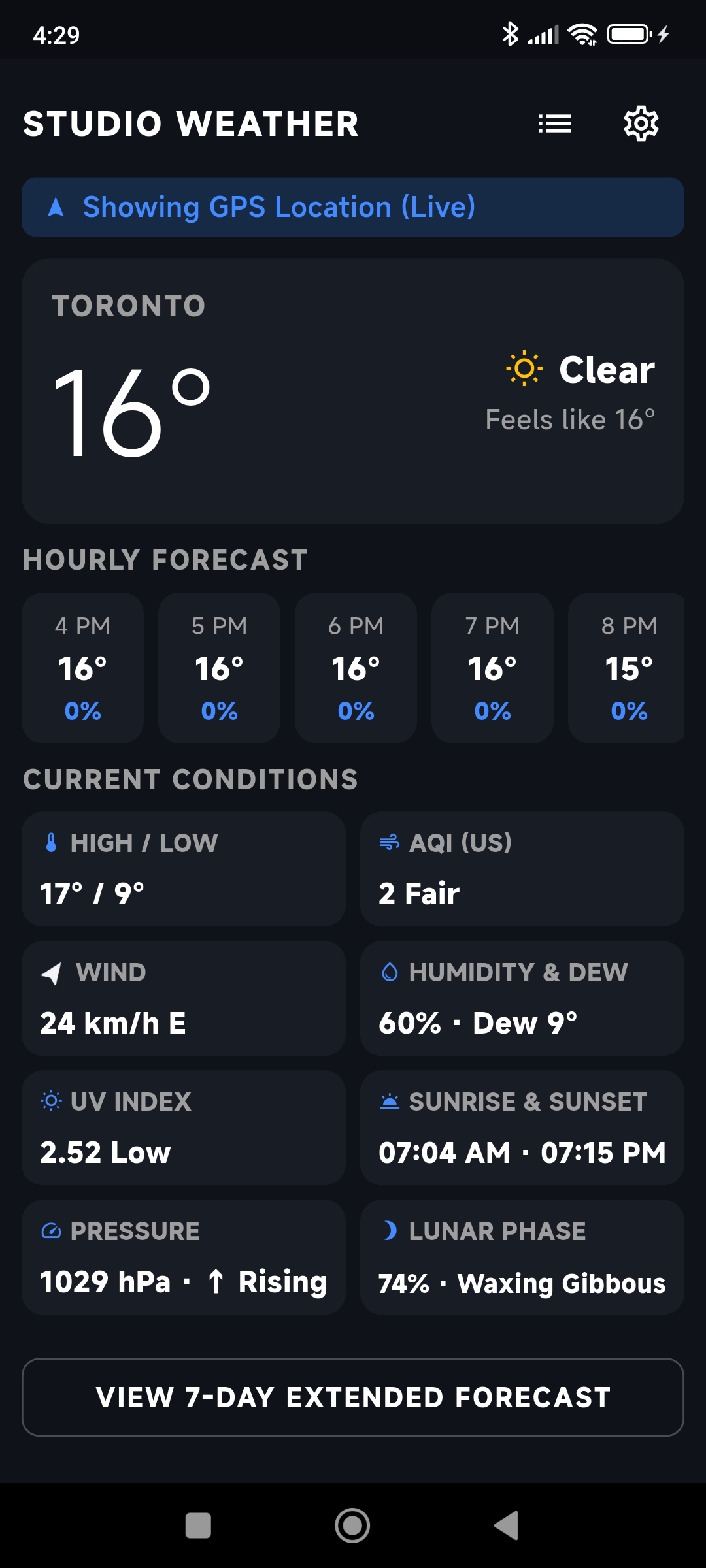 Studio Weather PRO Main Display